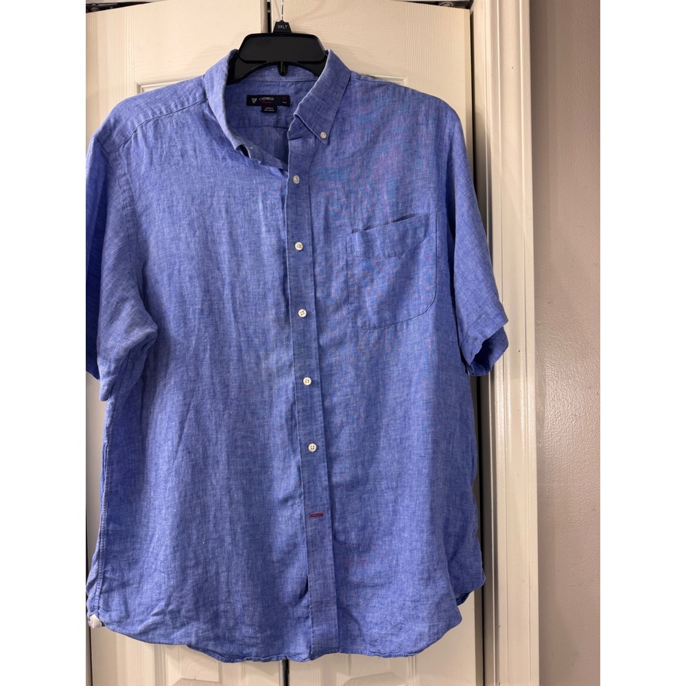Cremieux Classics Mens XL Blue 100% Linen Short Sleeve Button Down Shirt